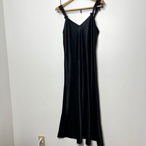 Intimate Essentials Vintage Sears Black Satin Nightgown Bow Maxi Slip Small